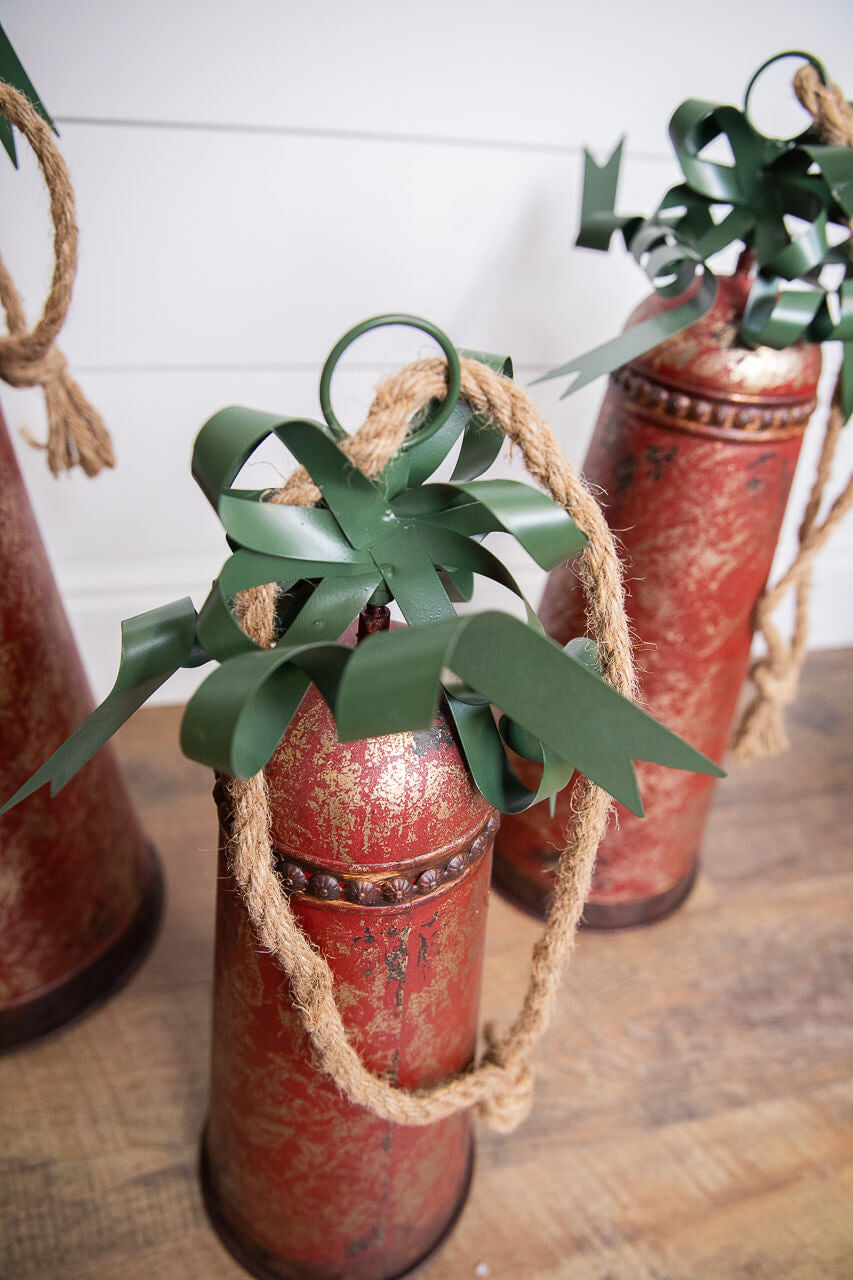 Metal Holiday Bells with Bow & Jute Hanger Set of 3 Rustic Christmas Farmhouse Décor