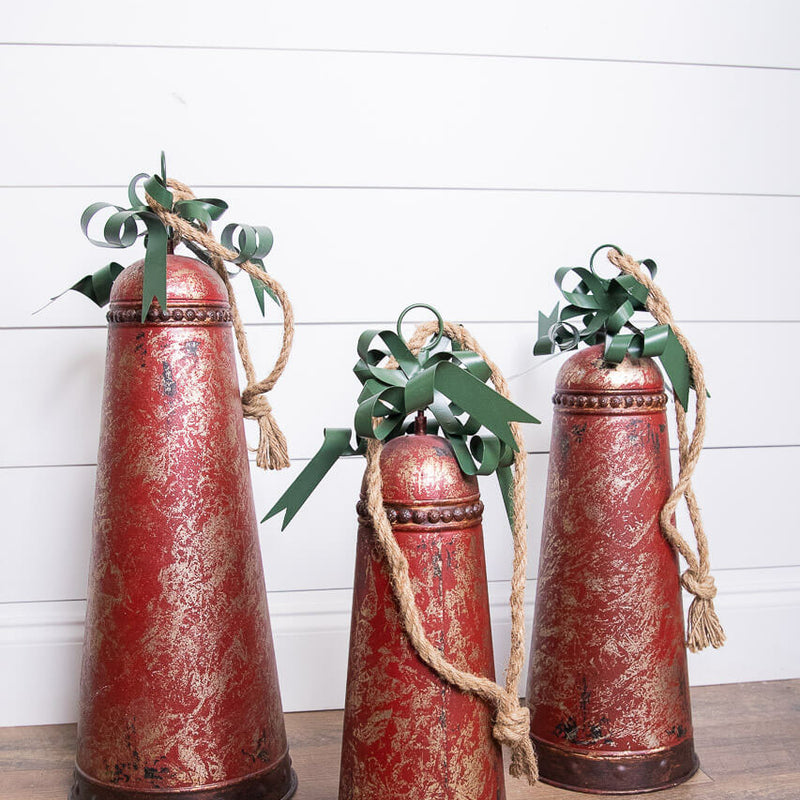 Metal Holiday Bells with Bow & Jute Hanger - Set of 3