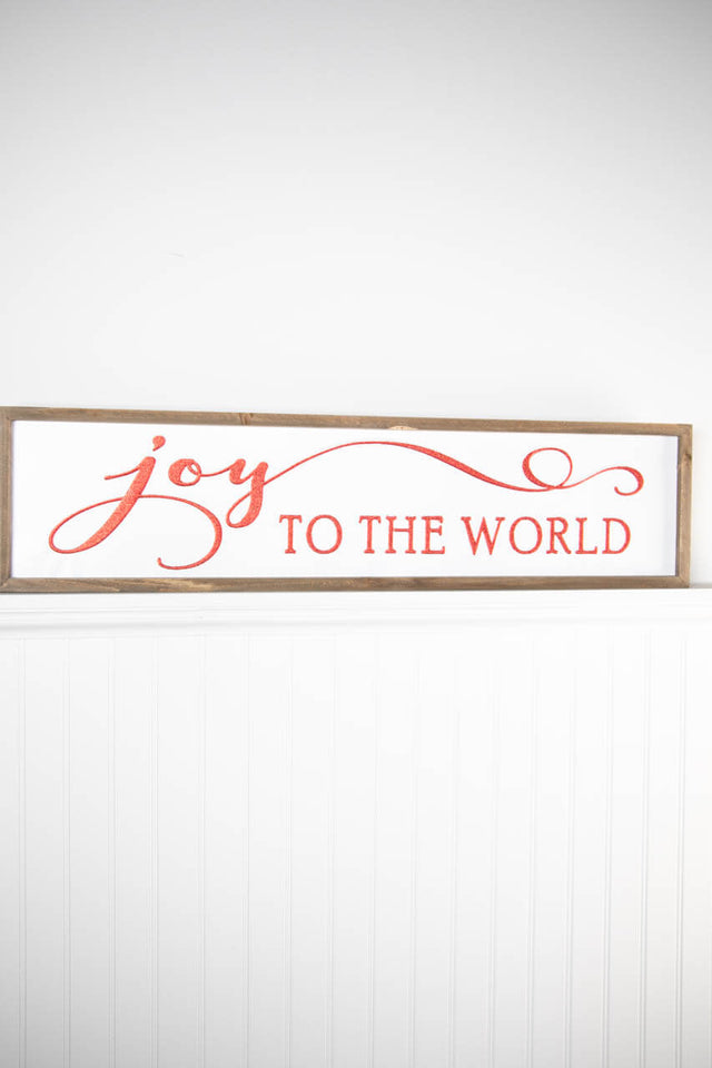 31.8” Joy To The World Embossed Sign with Wood Frame & Glitter Accent Letters