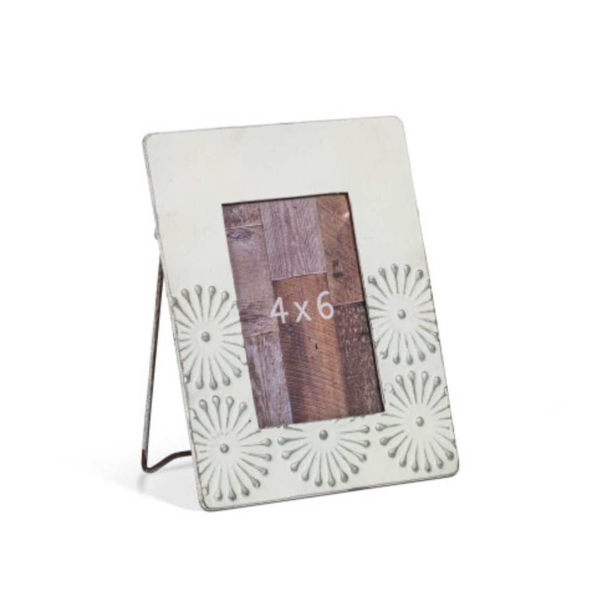 9" White & Grey Metal 4x6 Picture Frame – Embossed Floral Design