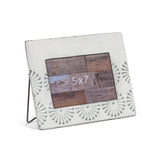 10" White and Grey Metal 5" x 7" Picture Frame – Embossed Floral Decorative Frame