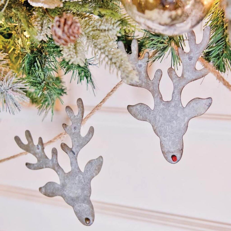 Galvanized Metal Reindeer Banner