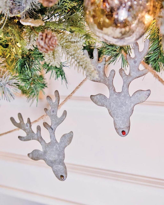 Galvanized Metal Reindeer Banner