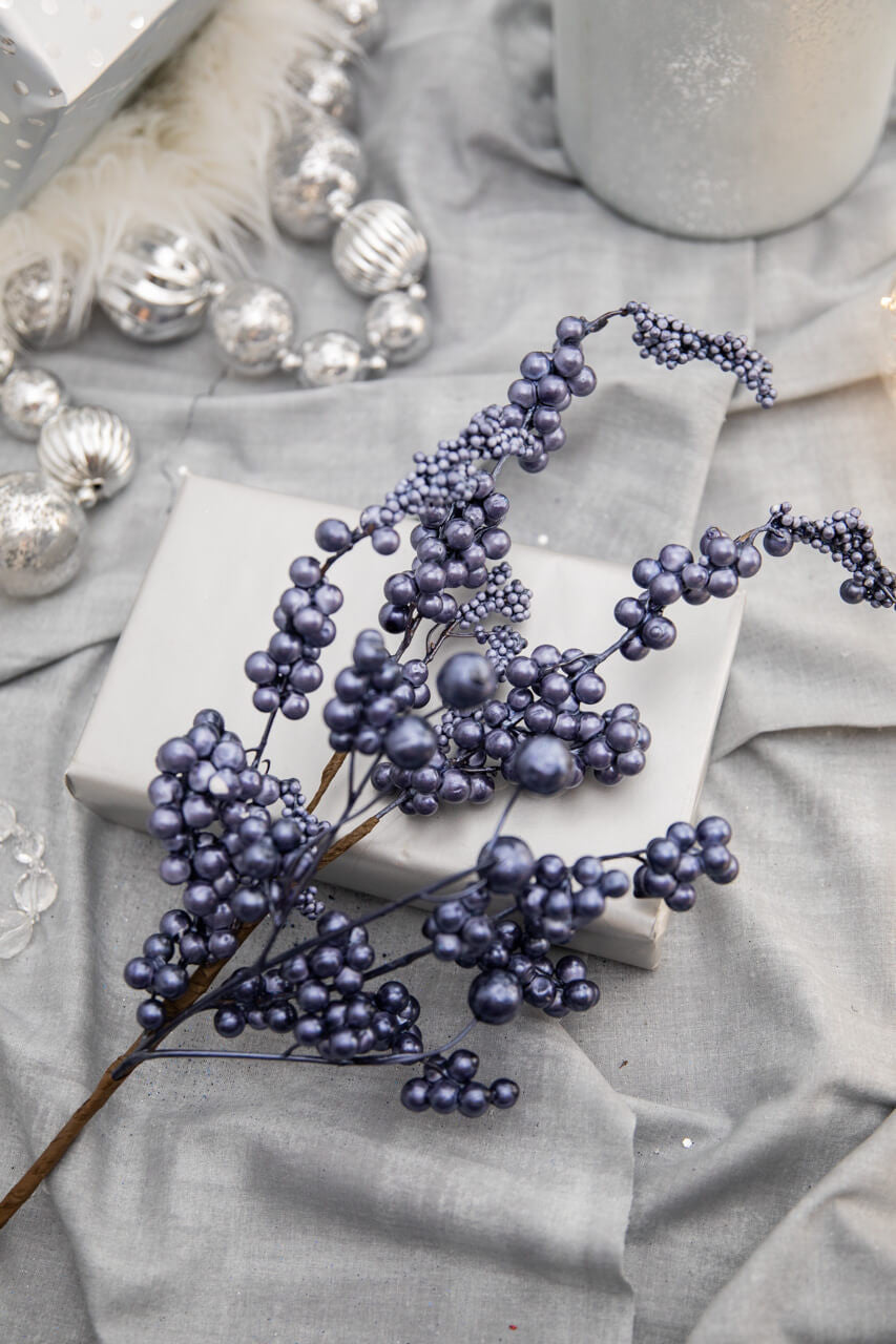 18 Inch Metallic Dew Berry Spray - Navy