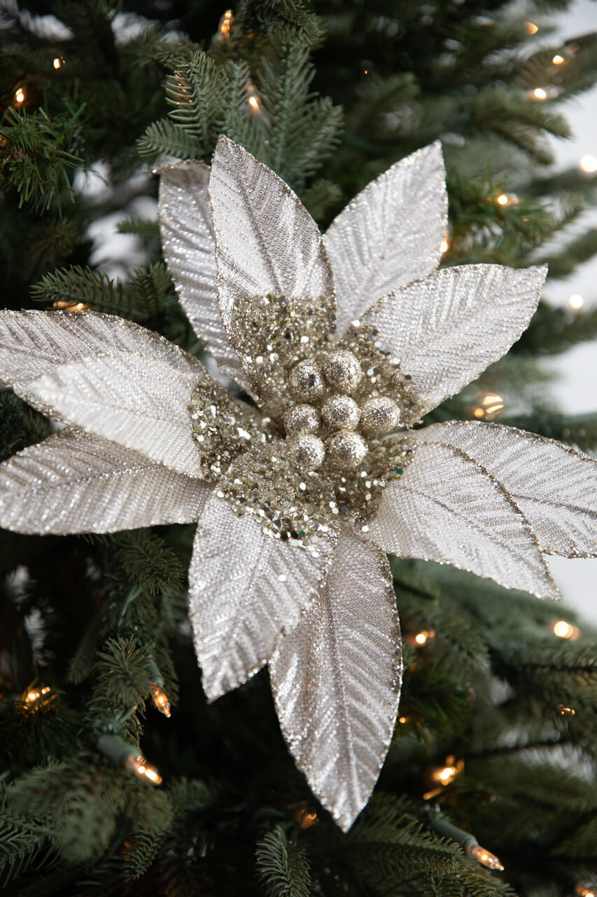22” x 13" Metallic Bead Poinsettia Stem