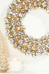 12" Jingle Bell Wreath with Ribbon - Metallic