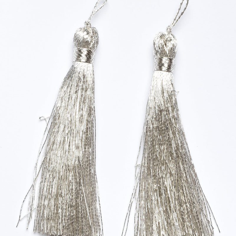 Tassel Trim Metallic Silver 2"