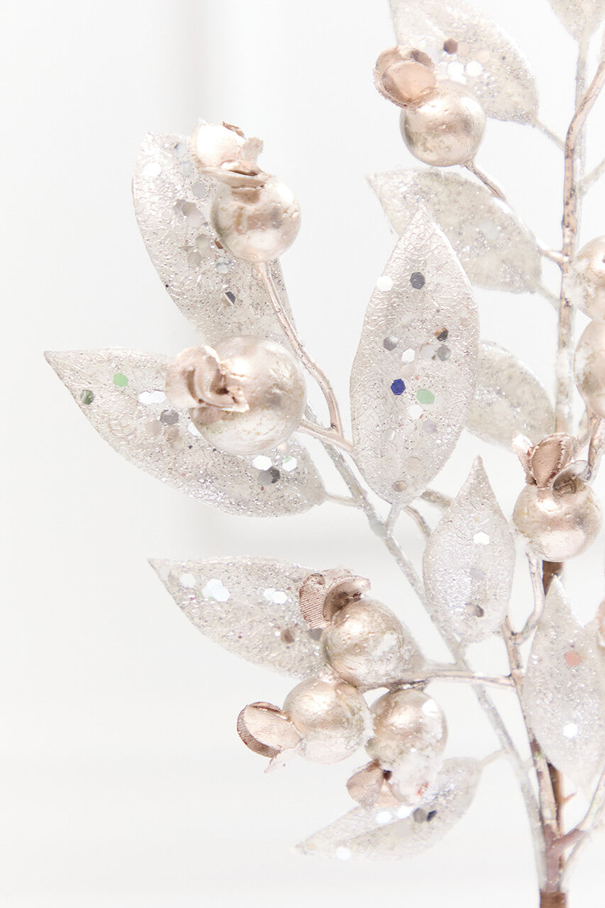15" Glitter Metallic Berry Leaves Pick
