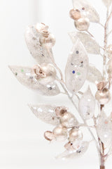15" Glitter Metallic Berry Leaves Pick