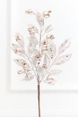 15" Glitter Metallic Berry Leaves Pick
