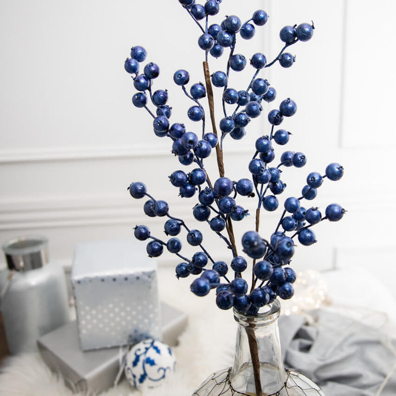 29” Metallic Navy Crabapple Christmas Sprays