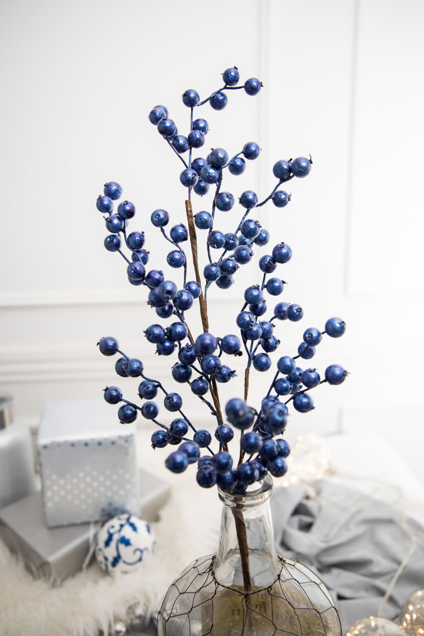 29” Metallic Navy Crabapple Christmas Sprays