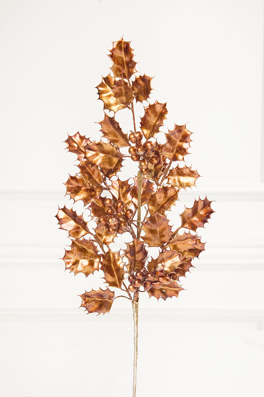 27" Copper Metallic Holly Berry Stem