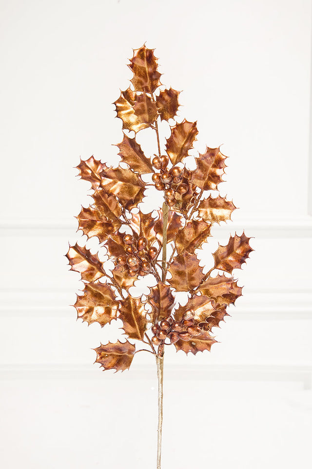 27" Copper Metallic Holly Berry Stem