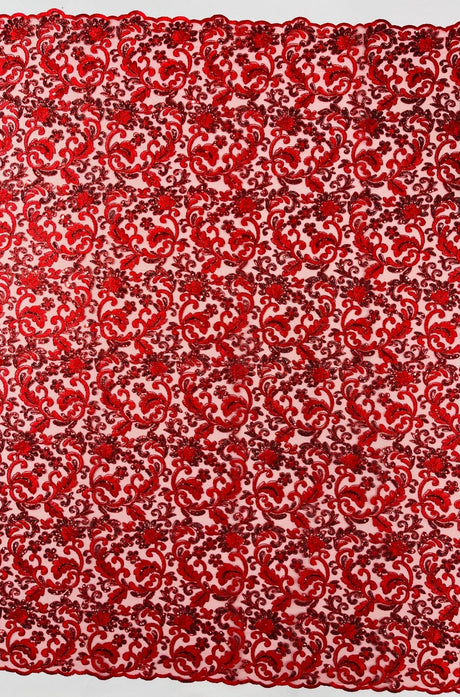 Metallic Corded Lace Design Embroidered Lace Fabric - Metallic Floral Sequins, 54" Width (1 Yard)
