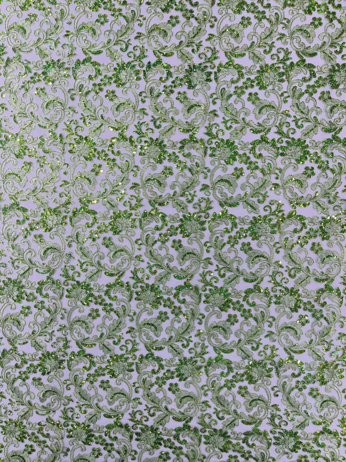 Metallic Corded Lace Design Embroidered Lace Fabric - Metallic Floral Sequins, 54" Width (1 Yard)