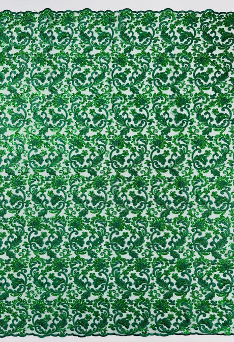 Metallic Corded Lace Design Embroidered Lace Fabric - Metallic Floral Sequins, 54" Width (1 Yard)