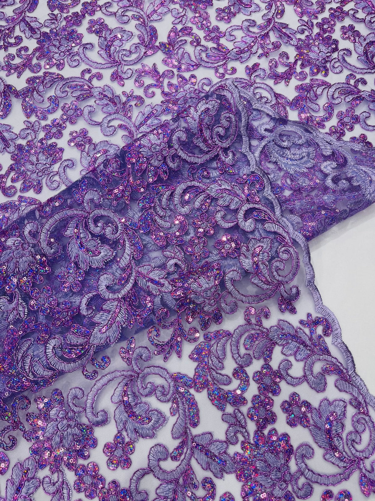 Metallic Corded Lace Design Embroidered Lace Fabric - Metallic Floral Sequins, 54" Width (1 Yard)