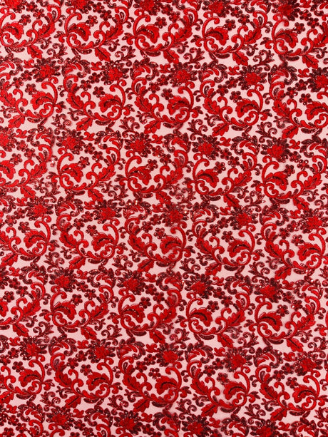 Metallic Corded Lace Design Embroidered Lace Fabric - Metallic Floral Sequins, 54" Width (1 Yard)