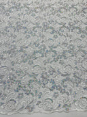 Metallic Corded Lace Design Embroidered Lace Fabric - Metallic Floral Sequins, 54" Width (1 Yard)