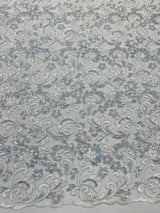 Metallic Corded Lace Design Embroidered Lace Fabric - Metallic Floral Sequins, 54" Width (1 Yard)