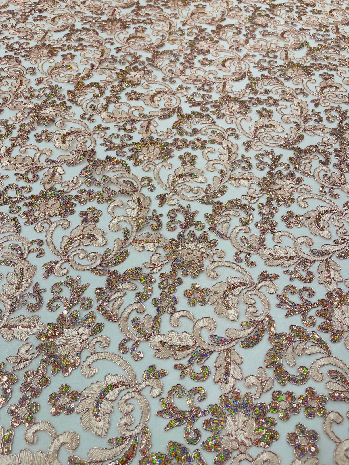 Metallic Corded Lace Design Embroidered Lace Fabric - Metallic Floral Sequins, 54" Width (1 Yard)