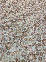 Metallic Corded Lace Design Embroidered Lace Fabric - Metallic Floral Sequins, 54" Width (1 Yard)