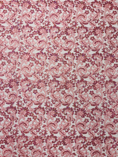 Metallic Corded Lace Design Embroidered Lace Fabric - Metallic Floral Sequins, 54" Width (1 Yard)