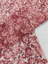 Metallic Corded Lace Design Embroidered Lace Fabric - Metallic Floral Sequins, 54" Width (1 Yard)