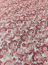 Metallic Corded Lace Design Embroidered Lace Fabric - Metallic Floral Sequins, 54" Width (1 Yard)