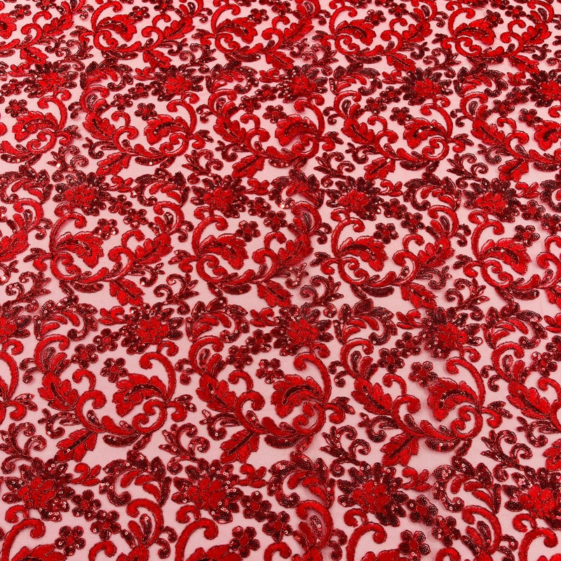Metallic Corded Lace Design Embroidered Lace Fabric - Metallic Floral Sequins, 54" Width (1 Yard)