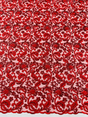Metallic Corded Lace Design Embroidered Lace Fabric - Metallic Floral Sequins, 54" Width (1 Yard)
