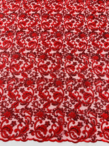 Metallic Corded Lace Design Embroidered Lace Fabric - Metallic Floral Sequins, 54" Width (1 Yard)