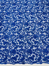 Metallic Corded Lace Design Embroidered Lace Fabric - Metallic Floral Sequins, 54" Width (1 Yard)