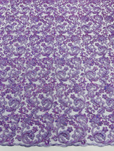 Metallic Corded Lace Design Embroidered Lace Fabric - Metallic Floral Sequins, 54" Width (1 Yard)