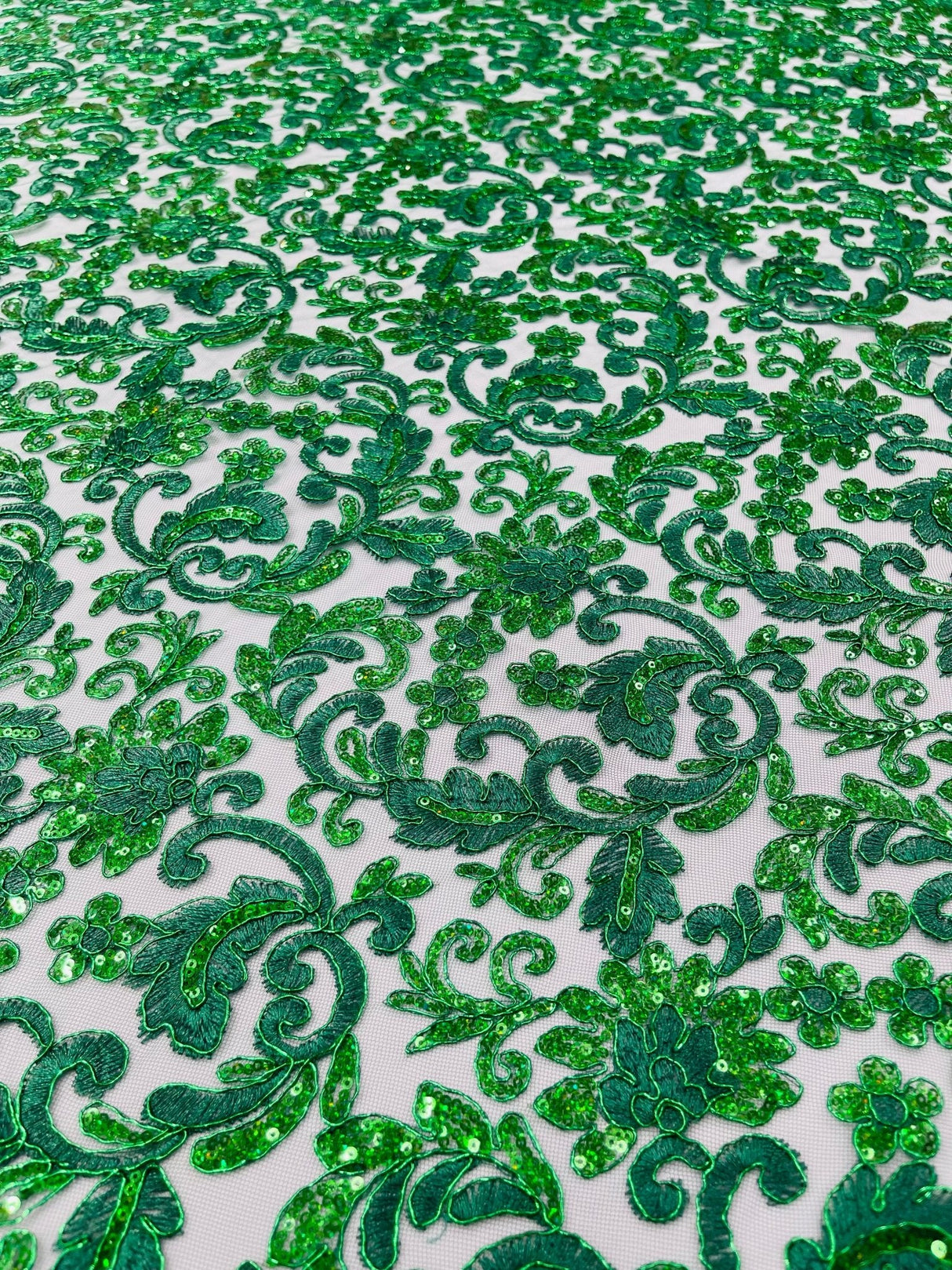 Metallic Corded Lace Design Embroidered Lace Fabric - Metallic Floral Sequins, 54" Width (1 Yard)