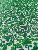 Metallic Corded Lace Design Embroidered Lace Fabric - Metallic Floral Sequins, 54" Width (1 Yard)