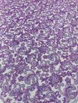 Metallic Corded Lace Design Embroidered Lace Fabric - Metallic Floral Sequins, 54" Width (1 Yard)