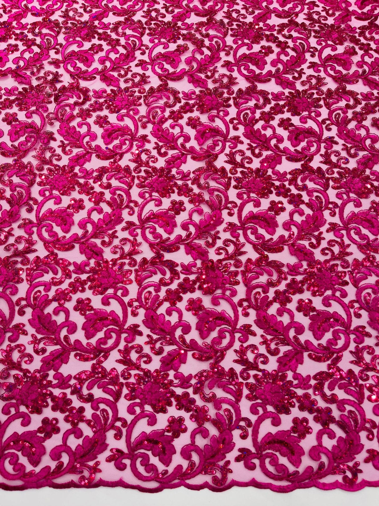 Metallic Corded Lace Design Embroidered Lace Fabric - Metallic Floral Sequins, 54" Width (1 Yard)
