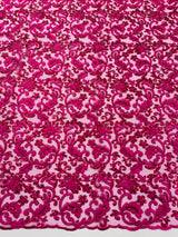 Metallic Corded Lace Design Embroidered Lace Fabric - Metallic Floral Sequins, 54" Width (1 Yard)
