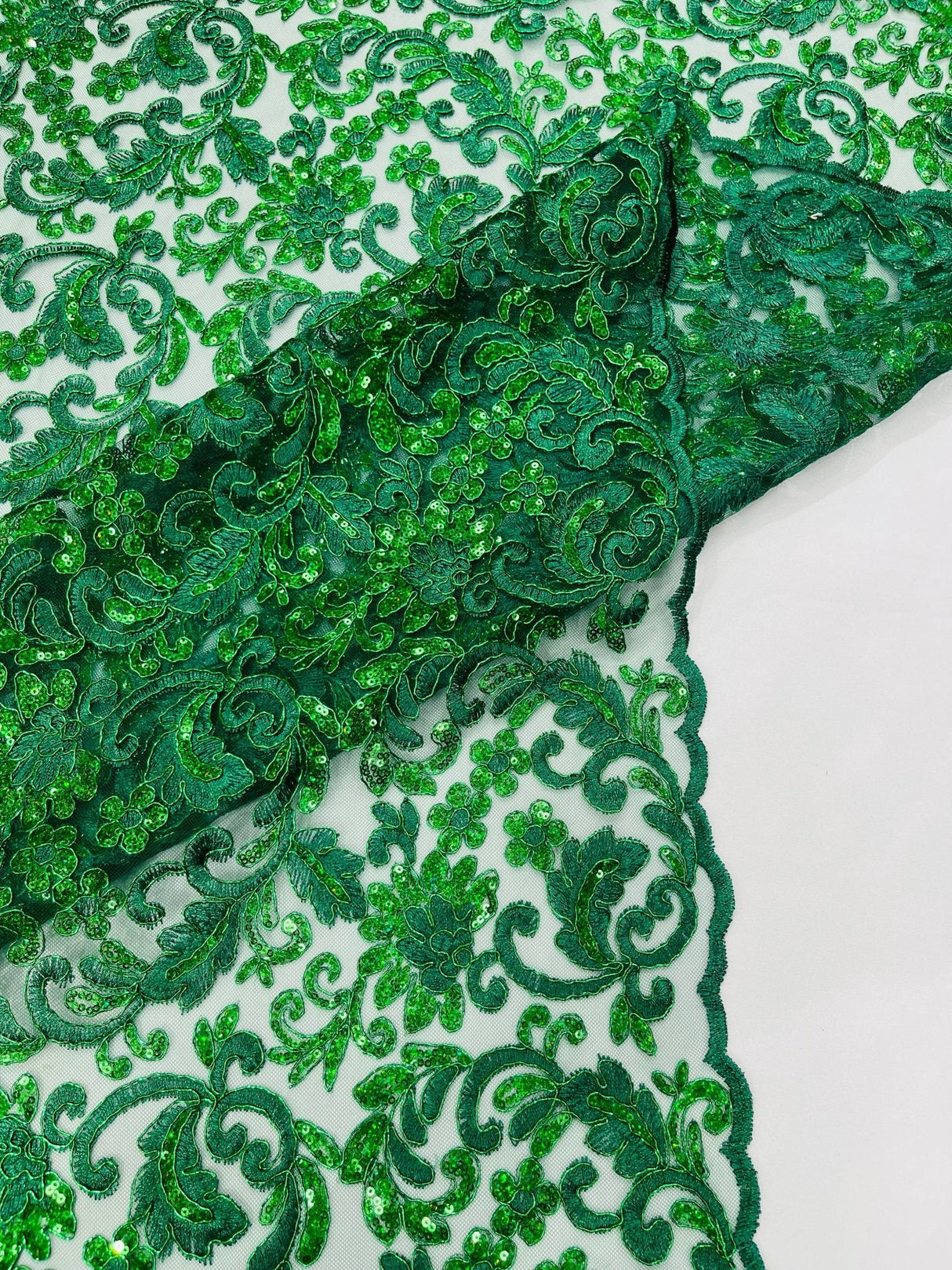Metallic Corded Lace Design Embroidered Lace Fabric - Metallic Floral Sequins, 54" Width (1 Yard)
