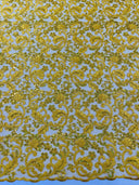 Metallic Corded Lace Design Embroidered Lace Fabric - Metallic Floral Sequins, 54" Width (1 Yard)