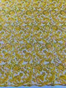 Metallic Corded Lace Design Embroidered Lace Fabric - Metallic Floral Sequins, 54" Width (1 Yard)