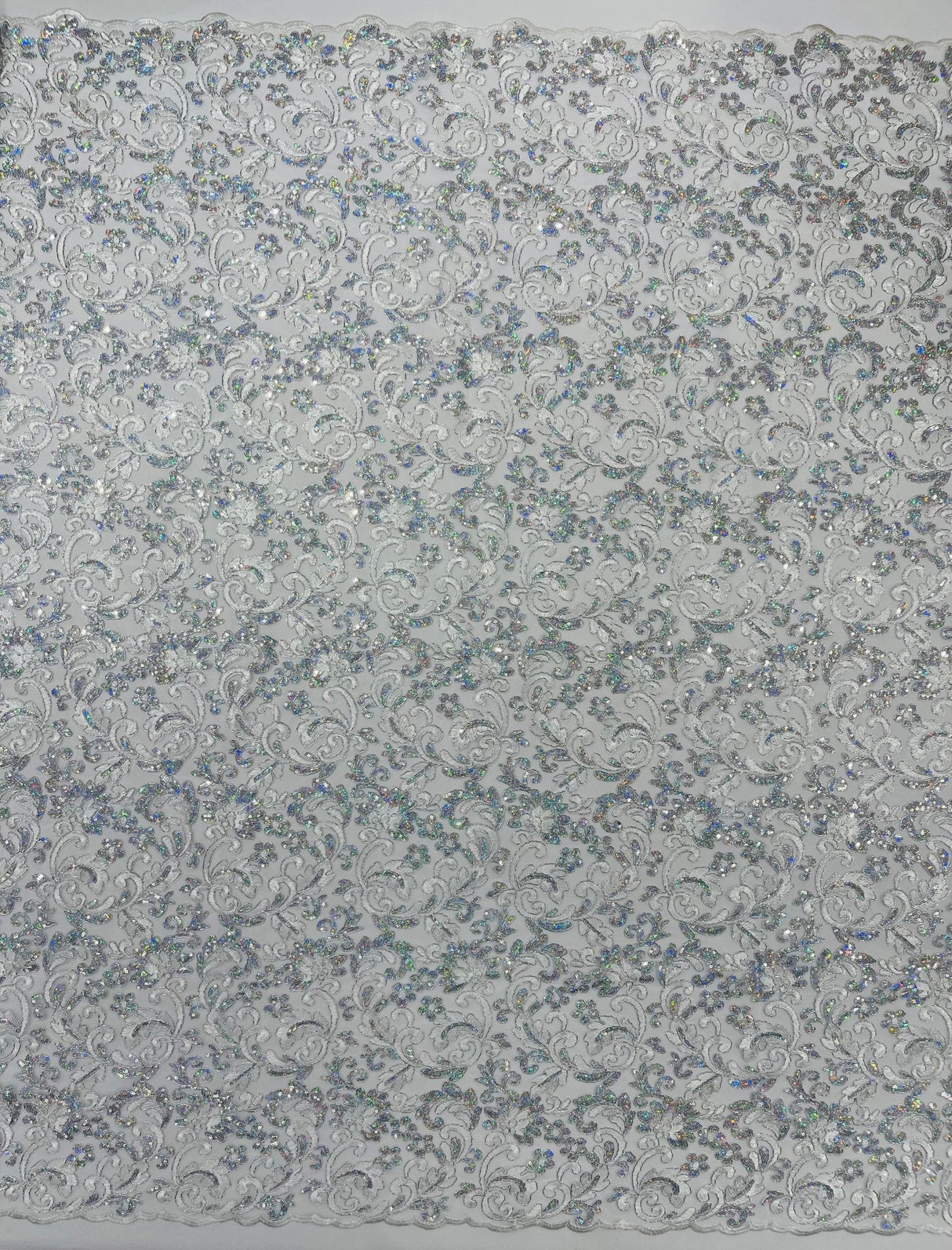 Metallic Corded Lace Design Embroidered Lace Fabric - Metallic Floral Sequins, 54" Width (1 Yard)
