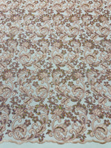 Metallic Corded Lace Design Embroidered Lace Fabric - Metallic Floral Sequins, 54" Width (1 Yard)