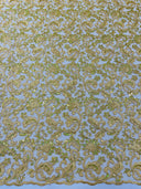 Metallic Corded Lace Design Embroidered Lace Fabric - Metallic Floral Sequins, 54" Width (1 Yard)