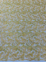 Metallic Corded Lace Design Embroidered Lace Fabric - Metallic Floral Sequins, 54" Width (1 Yard)