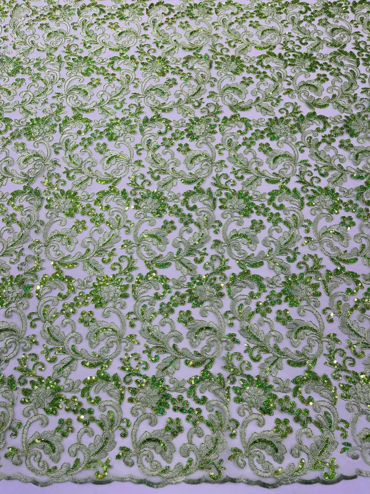 Metallic Corded Lace Design Embroidered Lace Fabric - Metallic Floral Sequins, 54" Width (1 Yard)