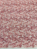 Metallic Corded Lace Design Embroidered Lace Fabric - Metallic Floral Sequins, 54" Width (1 Yard)