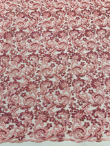 Metallic Corded Lace Design Embroidered Lace Fabric - Metallic Floral Sequins, 54" Width (1 Yard)